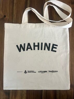 Hawaii “Wahine” Canvas Tote Bag in Natural with Black Print